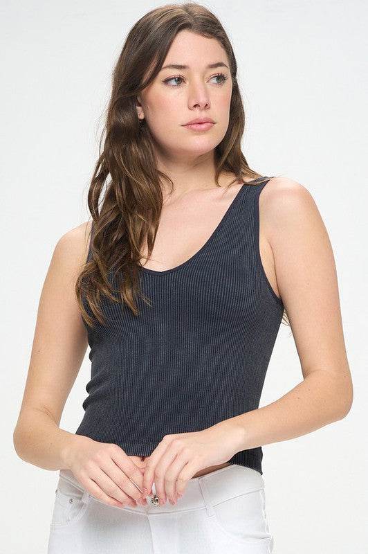 Seamless Reversible Stonewashed Ribbed Tank - Shop Style & More | Fresh Looks, Everyday Deals & Free Shipping