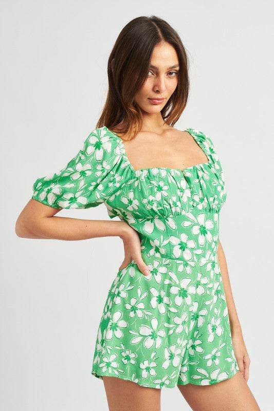 BUBBLE SLEEVE FLORAL ROMPER WITH CUT OUT - Shop Style & More | Fresh Looks, Everyday Deals & Free Shipping