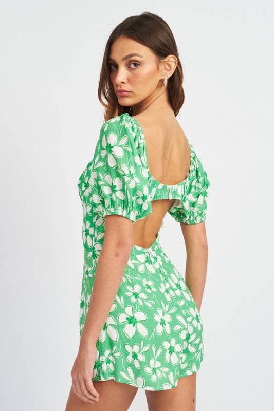 BUBBLE SLEEVE FLORAL ROMPER WITH CUT OUT - Shop Style & More | Fresh Looks, Everyday Deals & Free Shipping