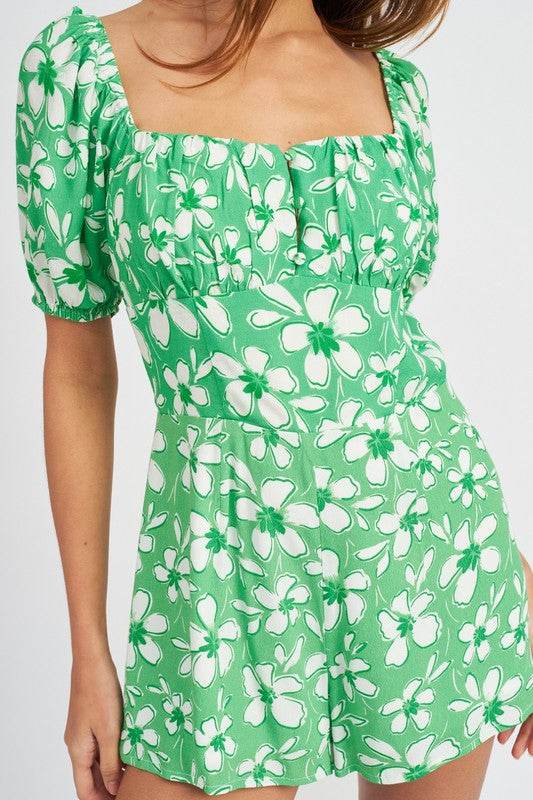 BUBBLE SLEEVE FLORAL ROMPER WITH CUT OUT - Shop Style & More | Fresh Looks, Everyday Deals & Free Shipping