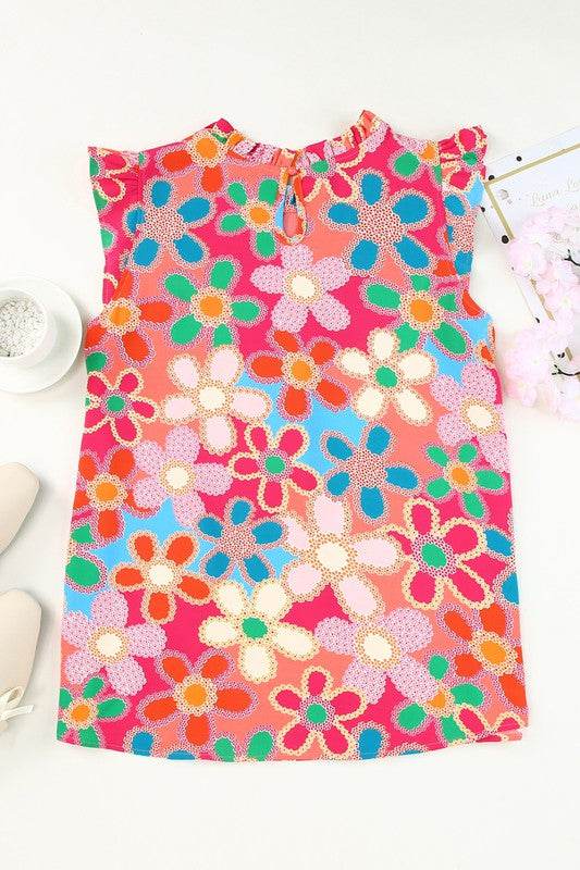 Embroidered Detail Floral Print RuffleTank Top - Shop Style & More | Fresh Looks, Everyday Deals & Free Shipping