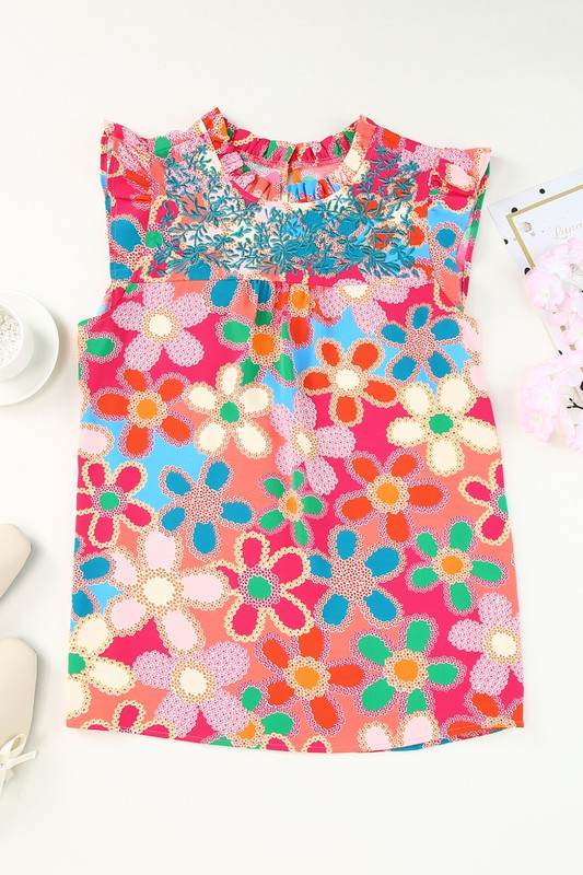 Embroidered Detail Floral Print RuffleTank Top - Shop Style & More | Fresh Looks, Everyday Deals & Free Shipping