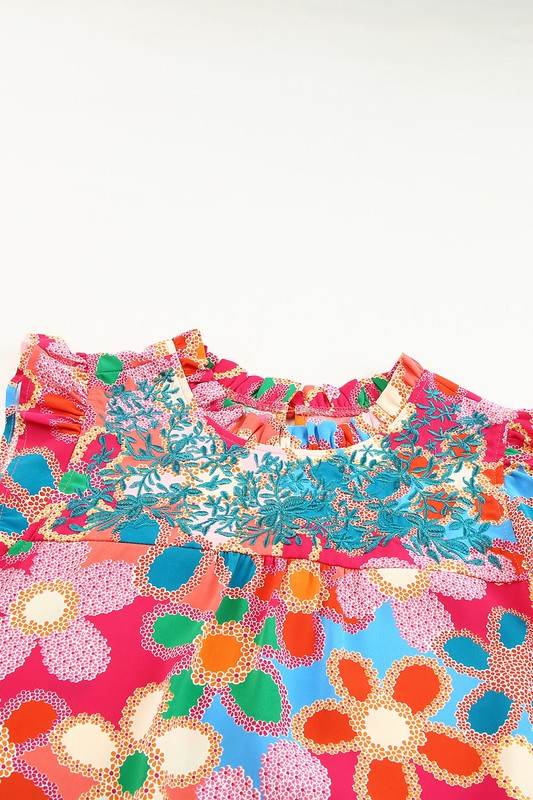 Embroidered Detail Floral Print RuffleTank Top - Shop Style & More | Fresh Looks, Everyday Deals & Free Shipping