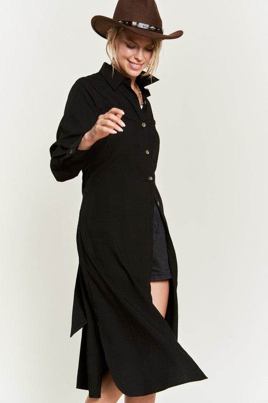 SOLID BUTTON DOWN BELTED LONG DRESS 30-545 - Shop Style & More | Fresh Looks, Everyday Deals & Free Shipping