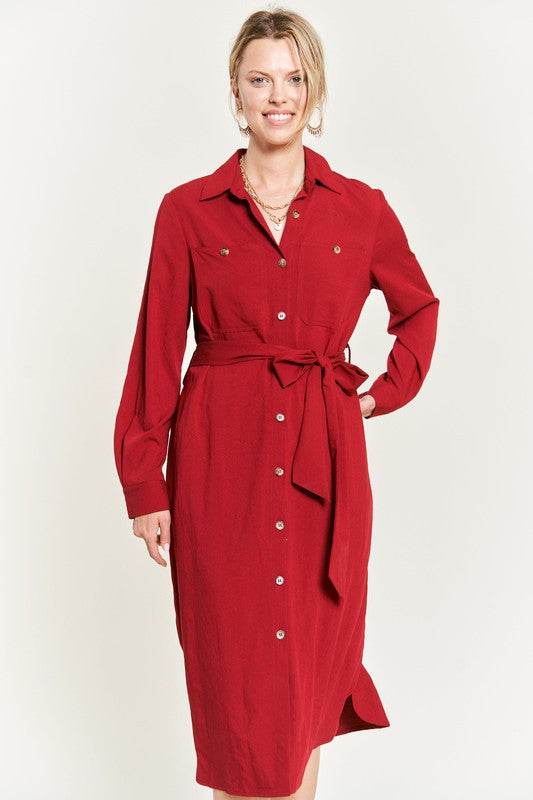 SOLID BUTTON DOWN BELTED LONG DRESS 30-545 - Shop Style & More | Fresh Looks, Everyday Deals & Free Shipping