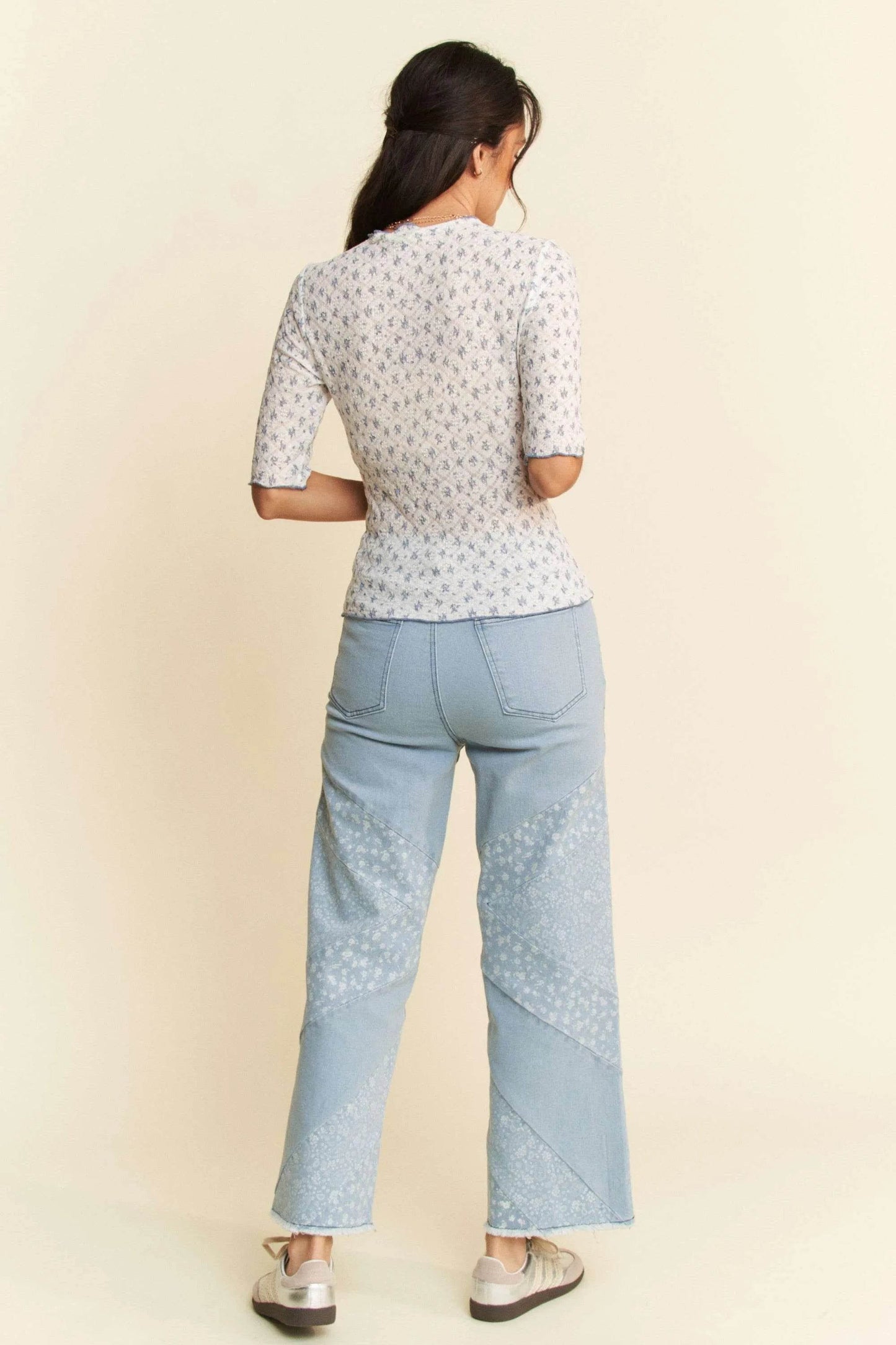 Davi & Dani Lace Stretch Floral Marrow Edge Half Sleeve Top - Shop Style & More | Fresh Looks, Everyday Deals & Free Shipping