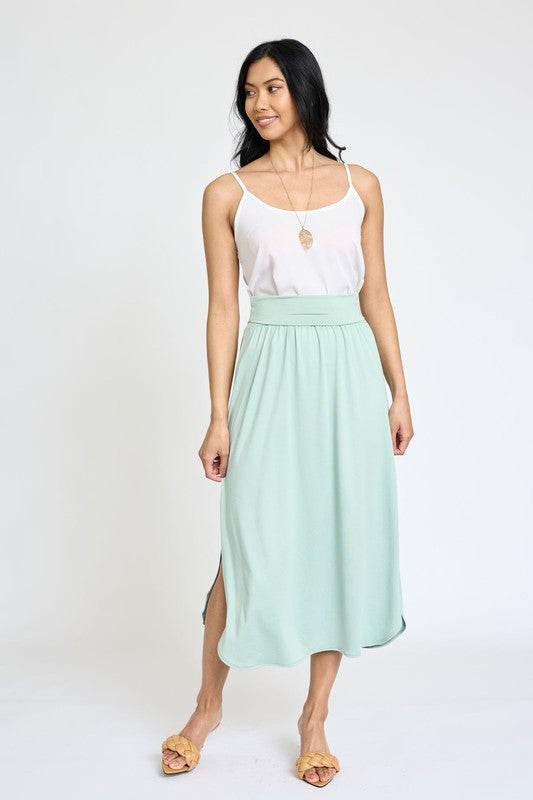 Plus Solid Side Slit Midi Skirt - Shop Style & More | Fresh Looks, Everyday Deals & Free Shipping
