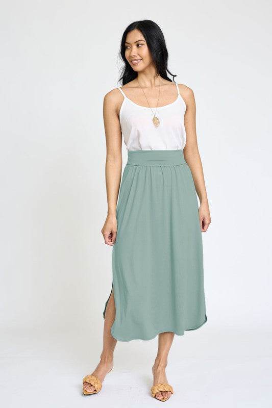Plus Solid Side Slit Midi Skirt - Shop Style & More | Fresh Looks, Everyday Deals & Free Shipping