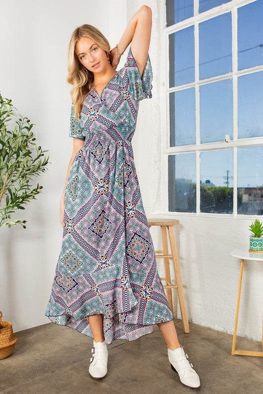 Tribal Maxi Wrap Dress with Waist Smoking - Shop Style & More | Fresh Looks, Everyday Deals & Free Shipping
