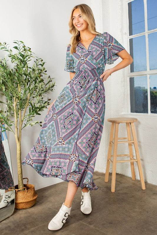 Tribal Maxi Wrap Dress with Waist Smoking - Shop Style & More | Fresh Looks, Everyday Deals & Free Shipping