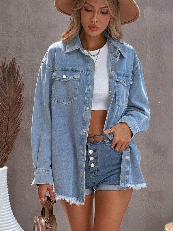 Denim button down jacket - Shop Style & More | Fresh Looks, Everyday Deals & Free Shipping