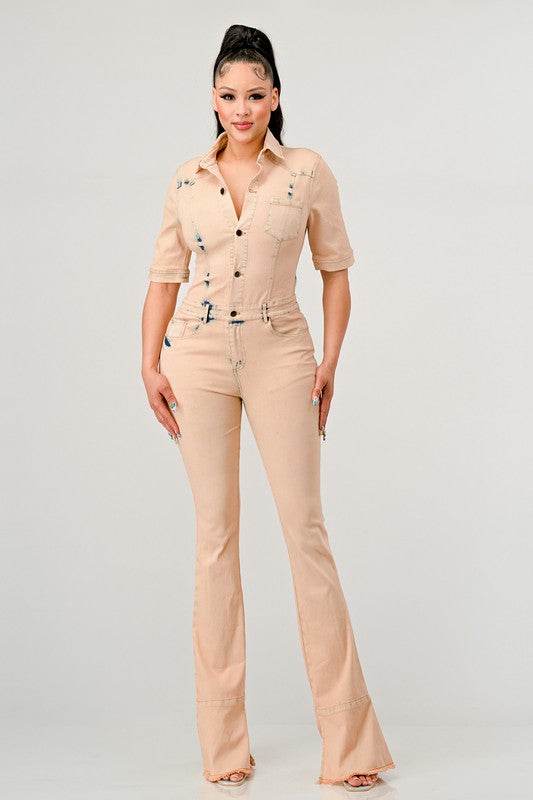 ATHINA WASHED DENIM HALF SLEEVE JUMPSUIT - Shop Style & More | Fresh Looks, Everyday Deals & Free Shipping