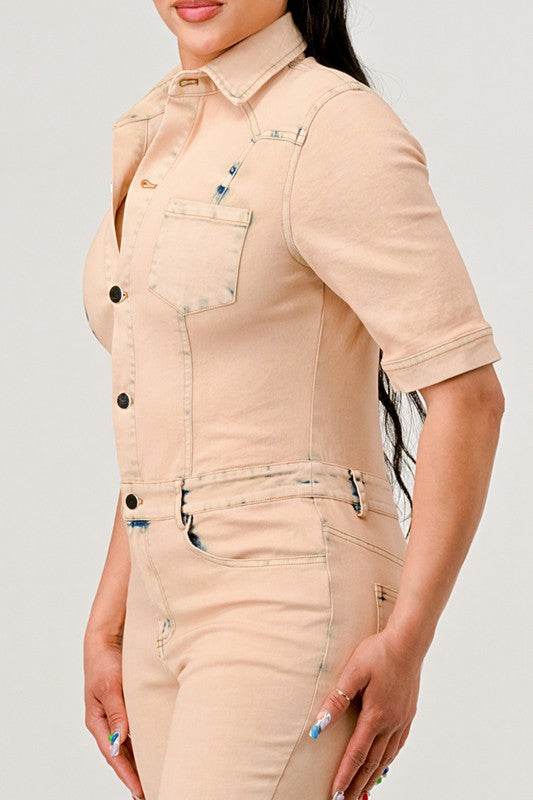 ATHINA WASHED DENIM HALF SLEEVE JUMPSUIT - Shop Style & More | Fresh Looks, Everyday Deals & Free Shipping