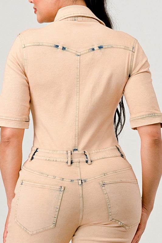 ATHINA WASHED DENIM HALF SLEEVE JUMPSUIT - Shop Style & More | Fresh Looks, Everyday Deals & Free Shipping