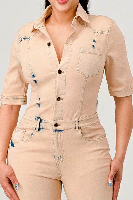 ATHINA WASHED DENIM HALF SLEEVE JUMPSUIT - Shop Style & More | Fresh Looks, Everyday Deals & Free Shipping