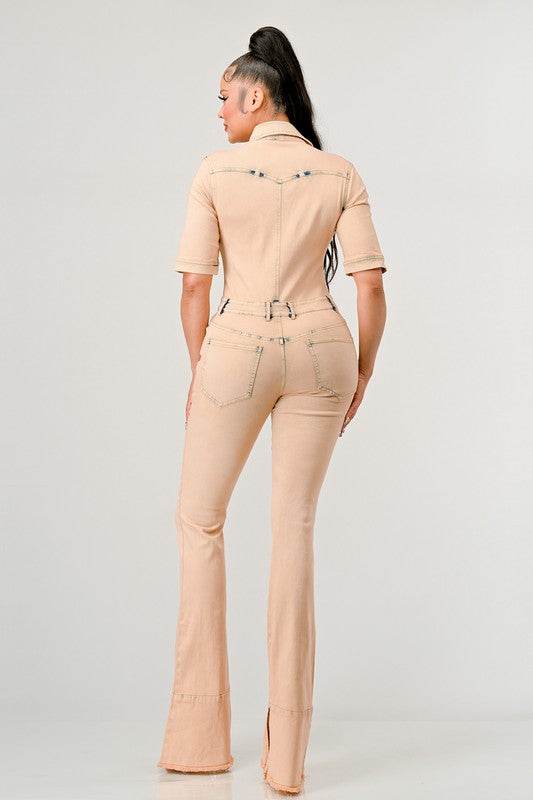 ATHINA WASHED DENIM HALF SLEEVE JUMPSUIT - Shop Style & More | Fresh Looks, Everyday Deals & Free Shipping