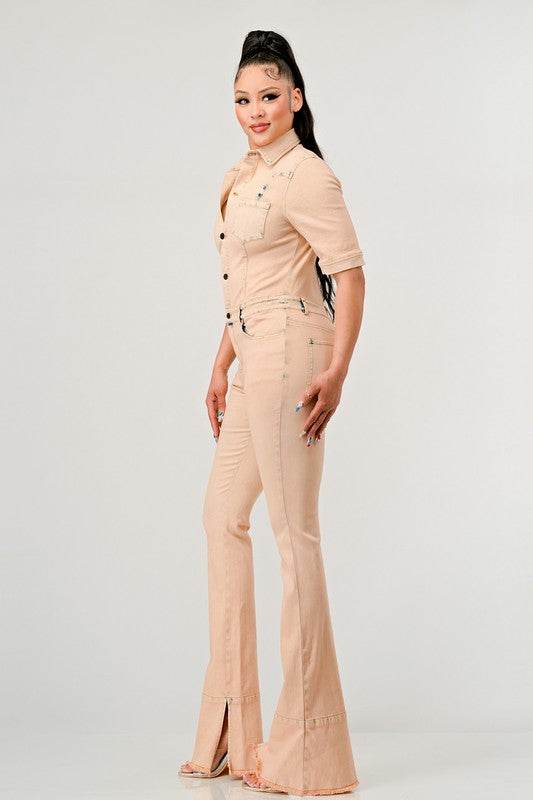 ATHINA WASHED DENIM HALF SLEEVE JUMPSUIT - Shop Style & More | Fresh Looks, Everyday Deals & Free Shipping