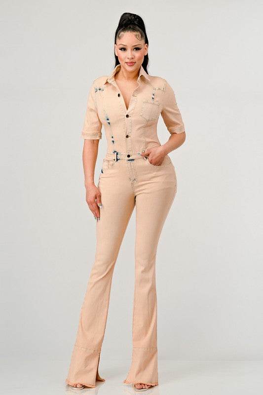 ATHINA WASHED DENIM HALF SLEEVE JUMPSUIT - Shop Style & More | Fresh Looks, Everyday Deals & Free Shipping
