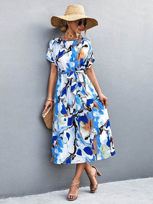Women Print Round Neck Neck Short Sleeve Dress - Shop Style & More | Fresh Looks, Everyday Deals & Free Shipping