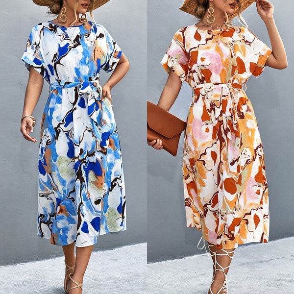 Women Print Round Neck Neck Short Sleeve Dress - Shop Style & More | Fresh Looks, Everyday Deals & Free Shipping