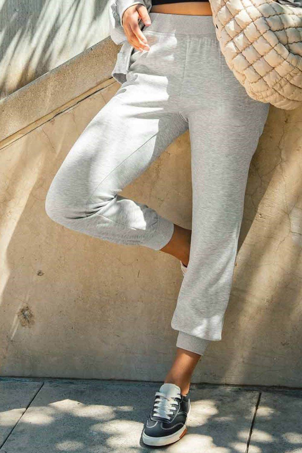 Umgee Full Size High Rise Elastic Waist Knit Joggers with Pockets Plus Size - Shop Style & More | Fresh Looks, Everyday Deals & Free Shipping