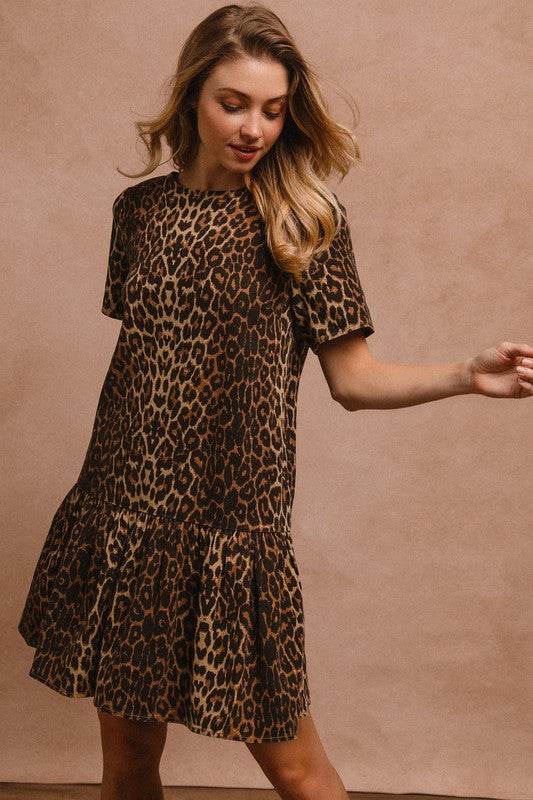 BiBi Tie Back Leopard Round Neck Short Sleeve Dress - Shop Style & More | Fresh Looks, Everyday Deals & Free Shipping