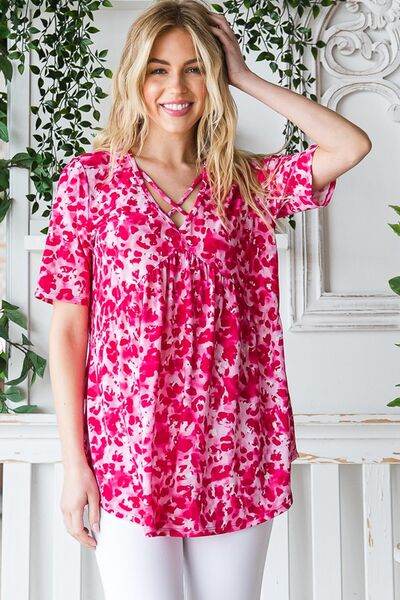 Heimish Full Size Short Sleeve Crisscross Animal Babydoll Top Plus Size - Shop Style & More | Fresh Looks, Everyday Deals & Free Shipping