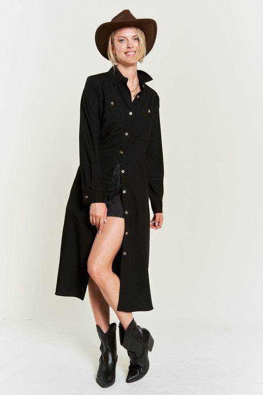 SOLID BUTTON DOWN BELTED LONG DRESS 30-545 - Shop Style & More | Fresh Looks, Everyday Deals & Free Shipping