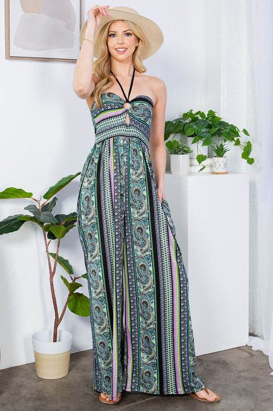 Cut Out Wide Leg Halter Jumpsuit with Pockets - Shop Style & More | Fresh Looks, Everyday Deals & Free Shipping