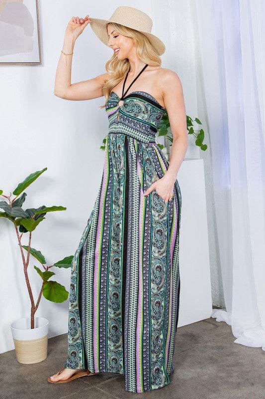 Cut Out Wide Leg Halter Jumpsuit with Pockets - Shop Style & More | Fresh Looks, Everyday Deals & Free Shipping