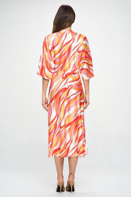 Front Twist Multi Color Print Satin Dress - Shop Style & More | Fresh Looks, Everyday Deals & Free Shipping