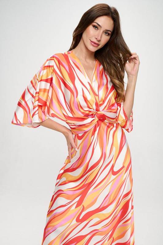 Front Twist Multi Color Print Satin Dress - Shop Style & More | Fresh Looks, Everyday Deals & Free Shipping
