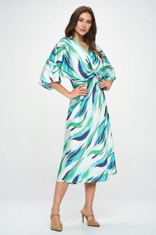 Front Twist Multi Color Print Satin Dress - Shop Style & More | Fresh Looks, Everyday Deals & Free Shipping