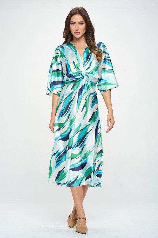 Front Twist Multi Color Print Satin Dress - Shop Style & More | Fresh Looks, Everyday Deals & Free Shipping