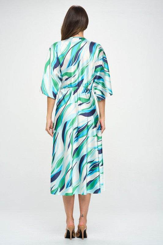 Front Twist Multi Color Print Satin Dress - Shop Style & More | Fresh Looks, Everyday Deals & Free Shipping