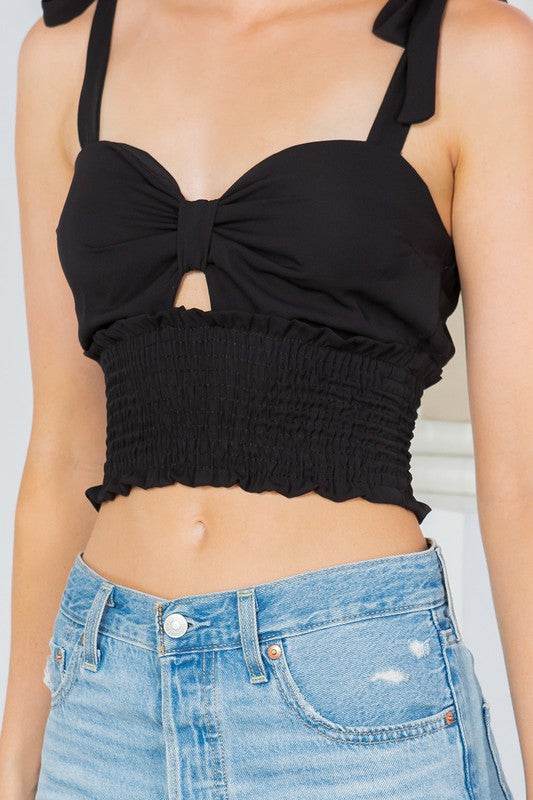 Cut Out Tie Shoulder Smocked Waist Top - Shop Style & More | Fresh Looks, Everyday Deals & Free Shipping