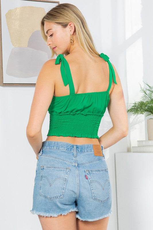 Cut Out Tie Shoulder Smocked Waist Top - Shop Style & More | Fresh Looks, Everyday Deals & Free Shipping