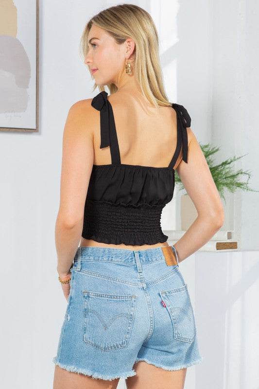 Cut Out Tie Shoulder Smocked Waist Top - Shop Style & More | Fresh Looks, Everyday Deals & Free Shipping