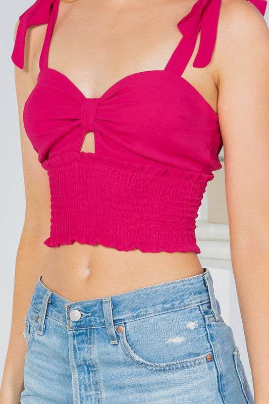 Cut Out Tie Shoulder Smocked Waist Top - Shop Style & More | Fresh Looks, Everyday Deals & Free Shipping