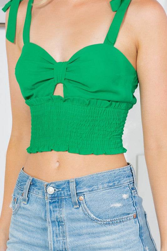 Cut Out Tie Shoulder Smocked Waist Top - Shop Style & More | Fresh Looks, Everyday Deals & Free Shipping