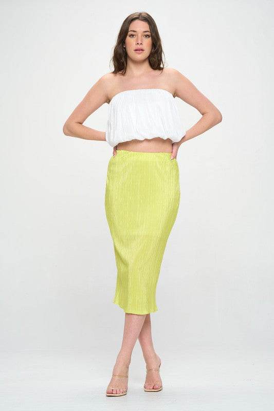 Solid Plisse Midi Skirt with Elastic Waistband - Shop Style & More | Fresh Looks, Everyday Deals & Free Shipping