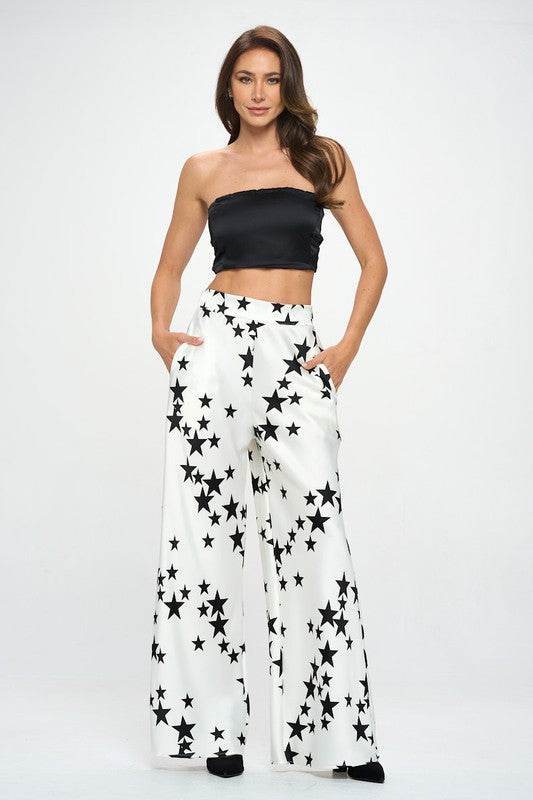 Silky Satin Star Print Pants with Side Pocket - Shop Style & More | Fresh Looks, Everyday Deals & Free Shipping