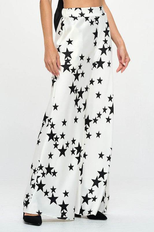 Silky Satin Star Print Pants with Side Pocket - Shop Style & More | Fresh Looks, Everyday Deals & Free Shipping