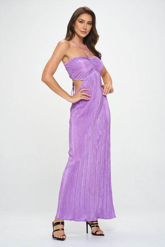 Plisse Halterneck Maxi Cutout Dress with Open Back - Shop Style & More | Fresh Looks, Everyday Deals & Free Shipping