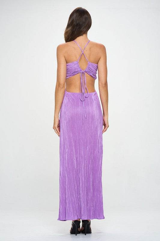 Plisse Halterneck Maxi Cutout Dress with Open Back - Shop Style & More | Fresh Looks, Everyday Deals & Free Shipping