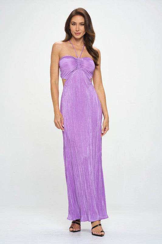 Plisse Halterneck Maxi Cutout Dress with Open Back - Shop Style & More | Fresh Looks, Everyday Deals & Free Shipping