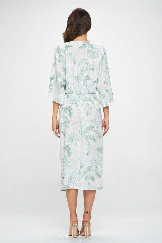 Tropical Leaf Print Kimono Dress with Front Twist - Shop Style & More | Fresh Looks, Everyday Deals & Free Shipping