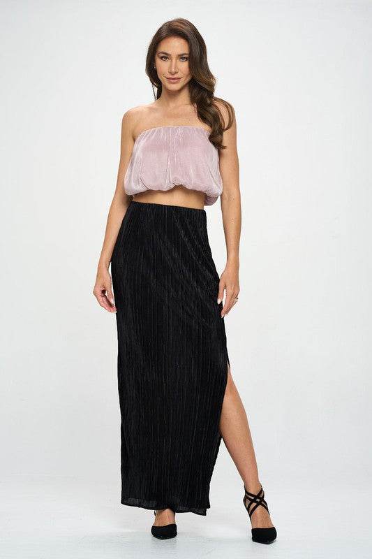 Made in USA Plisse Maxi Skirt with Slit - Shop Style & More | Fresh Looks, Everyday Deals & Free Shipping