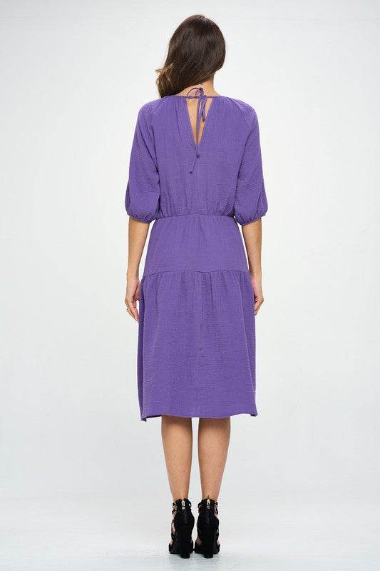 Made in USA Cotton 3/4 Sleeve Tiered Midi Dress - Shop Style & More | Fresh Looks, Everyday Deals & Free Shipping