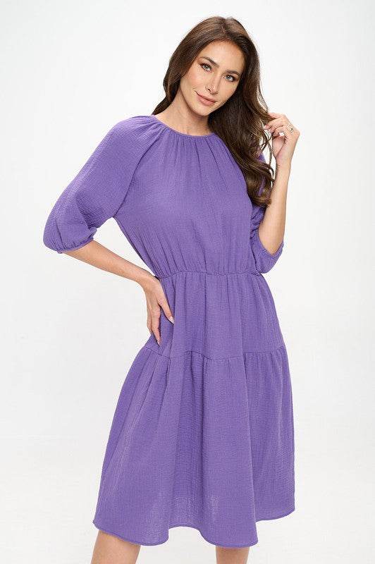 Made in USA Cotton 3/4 Sleeve Tiered Midi Dress - Shop Style & More | Fresh Looks, Everyday Deals & Free Shipping